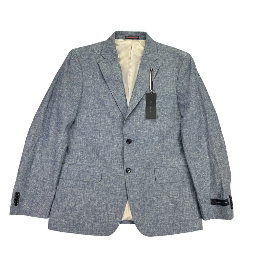 Tommy Hilfiger Mens Conrad Modern Fit Linen Blend Sport Coat Light Blue 40S